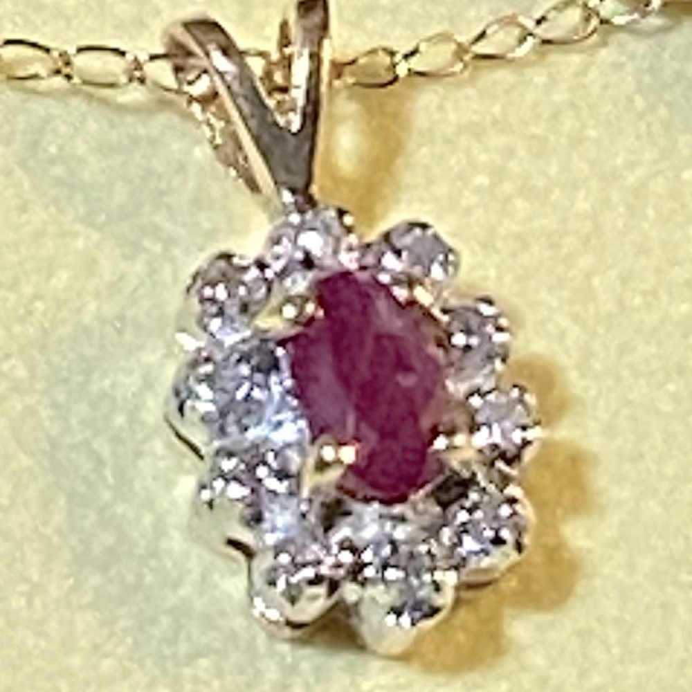 O-2: Elegant Marquis Ruby and round Diamond Pendant1 14k Solid YG- 100% natural - Picture 3 of 7